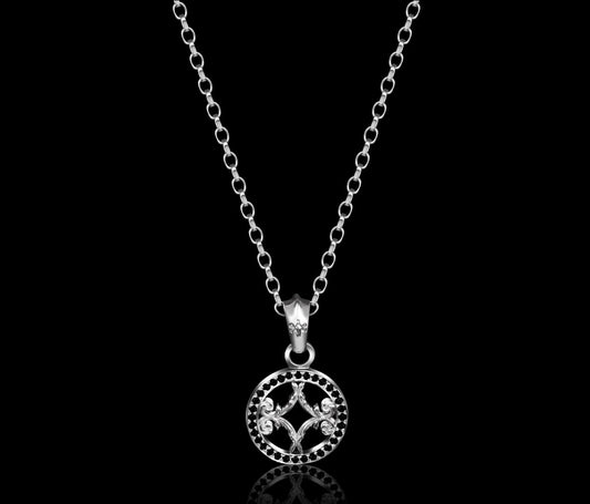 Motif Circle Pendant with Black Diamonds