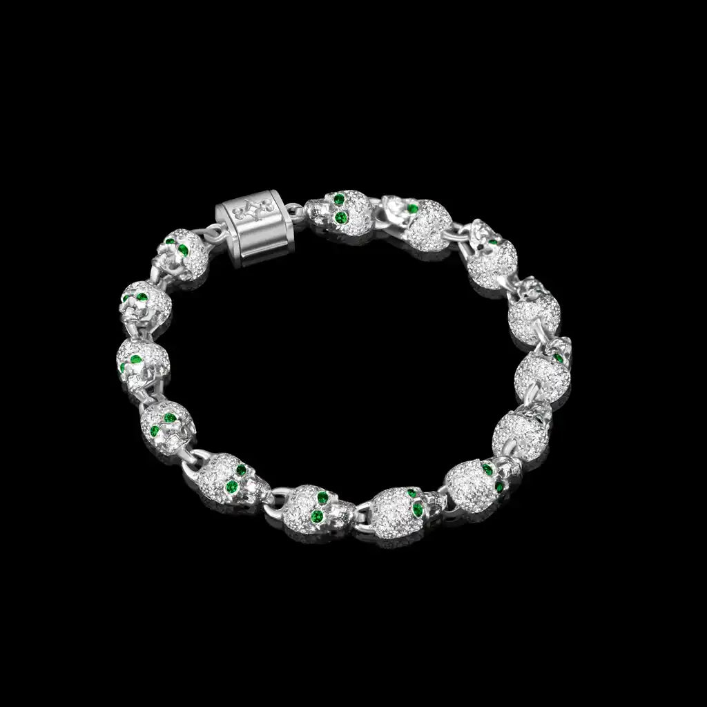 Pavé Diamond Skull Bracelet - Emeralds