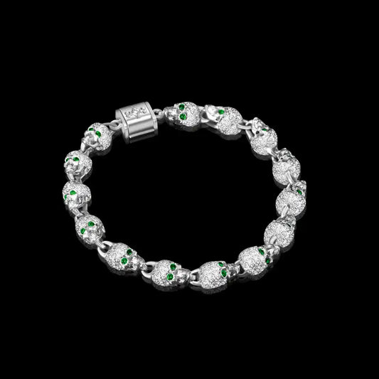 Pavé Diamond Skull Bracelet - Emeralds