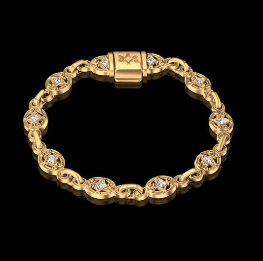 10mm Motif Link Bracelet with Diamonds | 18k Gold
